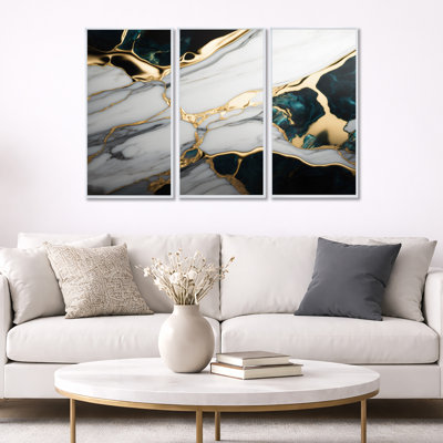 «Abstract Geode Gold and Green Marble I», reproduction sur toile 3 pièces