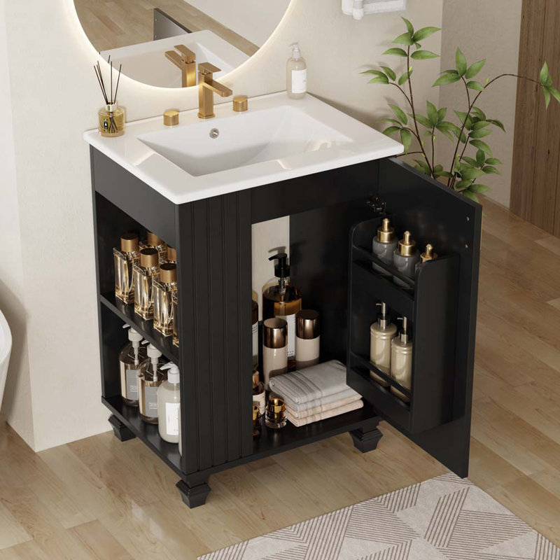 Meuble-lavabo 24 po avec lavabo en céramique, Noir