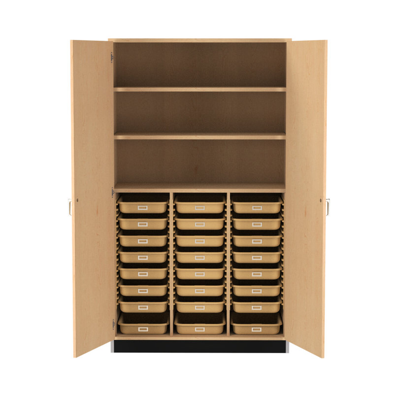 Armoire de classe 6 compartiments avec bacs, Chêne