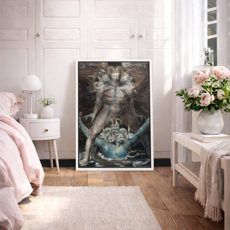 «Dark Mythology Horned Demon King», occultes, créatures fantastiques, impression sur toile encadrée, Cadre flottant blanc