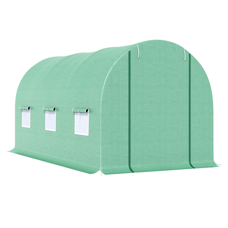 Serre pour culture de plantes 15 pi x 6 pi x 7 pi, avec fenêtres de ventilation en filet, 15 pi x 6 pi x 7 pi pour plantes d'extérieur, ancrages au sol stables,