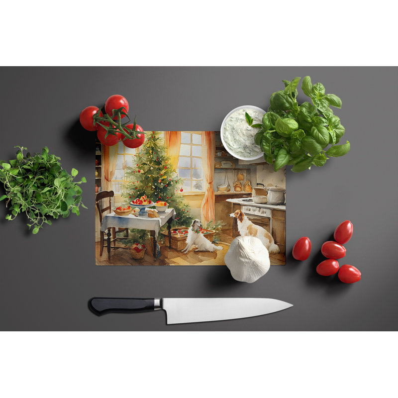 Borzoi Christmas Cookies Glass Cutting Board