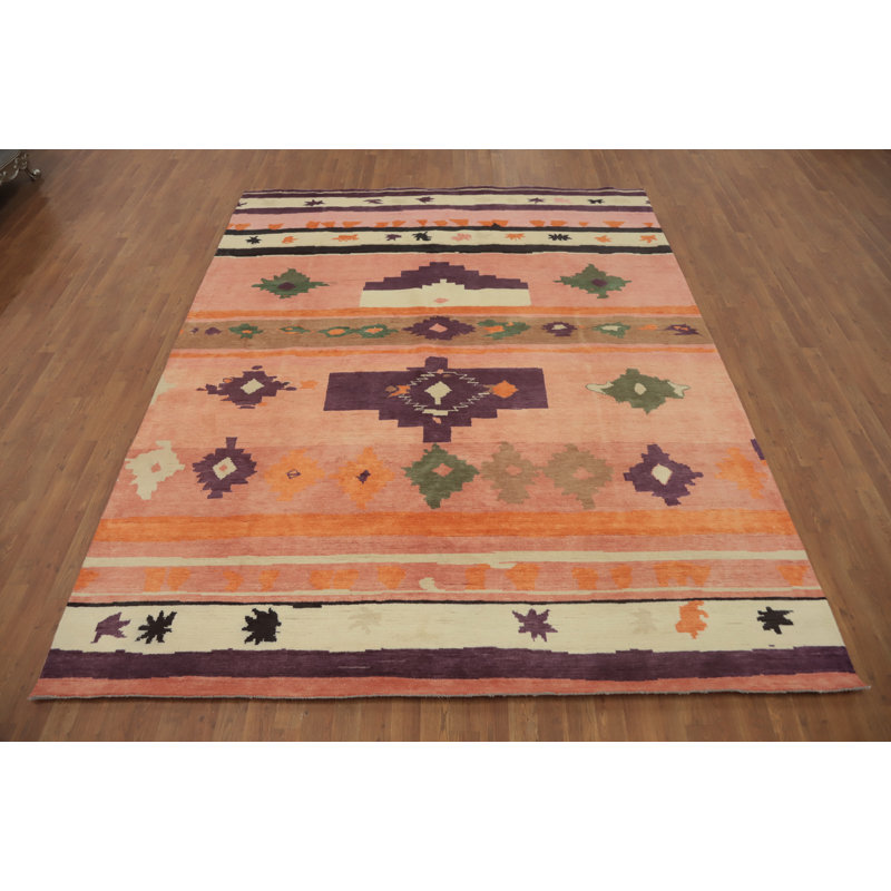 Tapis à motif géométrique de teinture végétale oriental 8 x 10