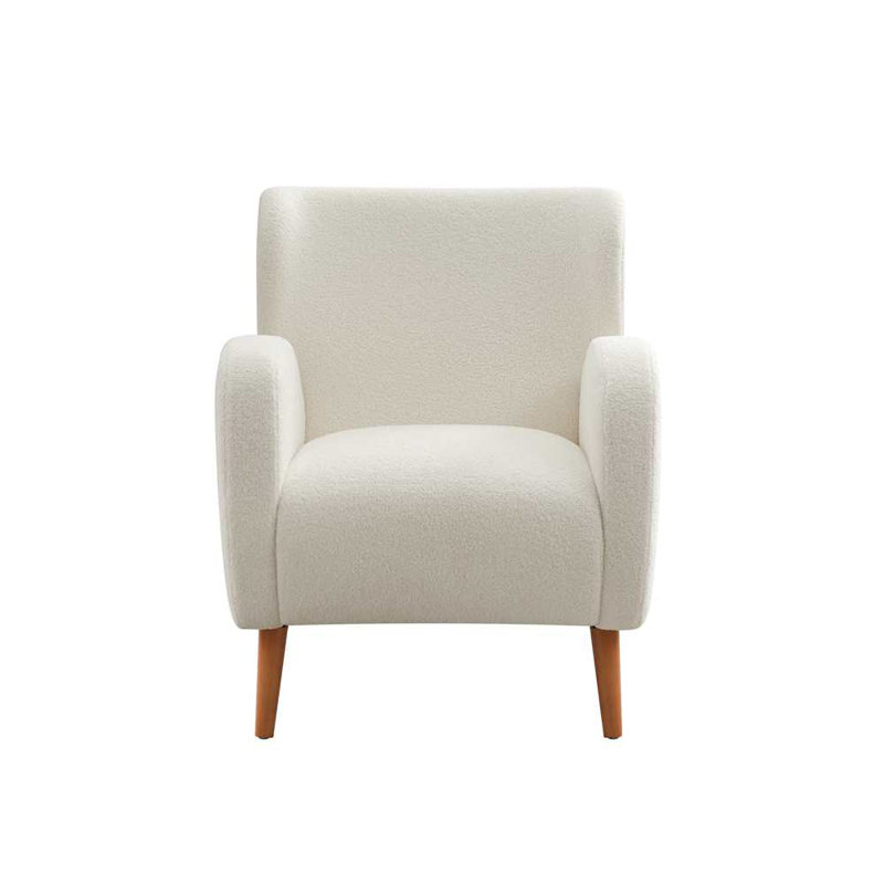 Beige Boucle Wingback Accent Chair with Wood Legs