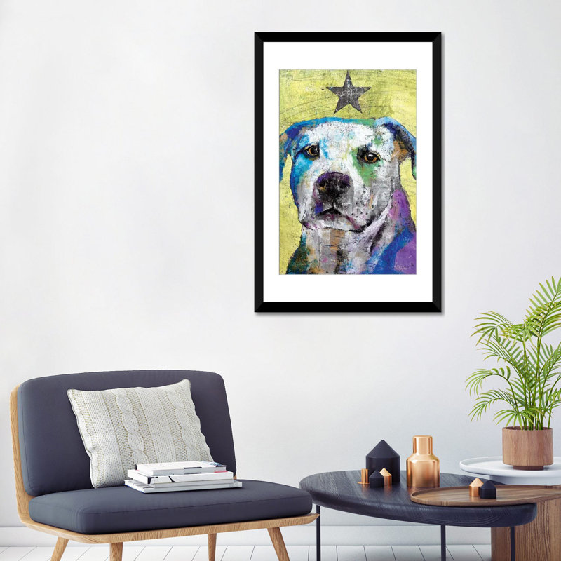 « pit bull terrier », reproduction d’art sur toile, H 32 po x l 24 po x P 1 po, Papier d'art encadré noir, Blanc