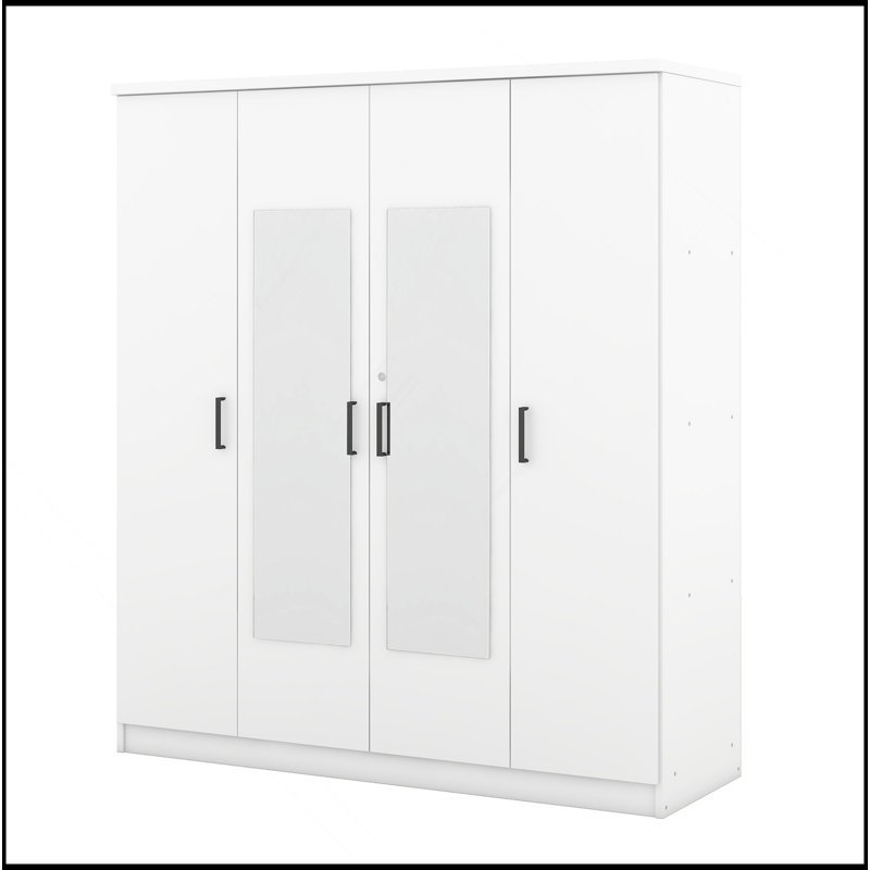 Armoire à miroir 4 portes avec tablettes, Blanc