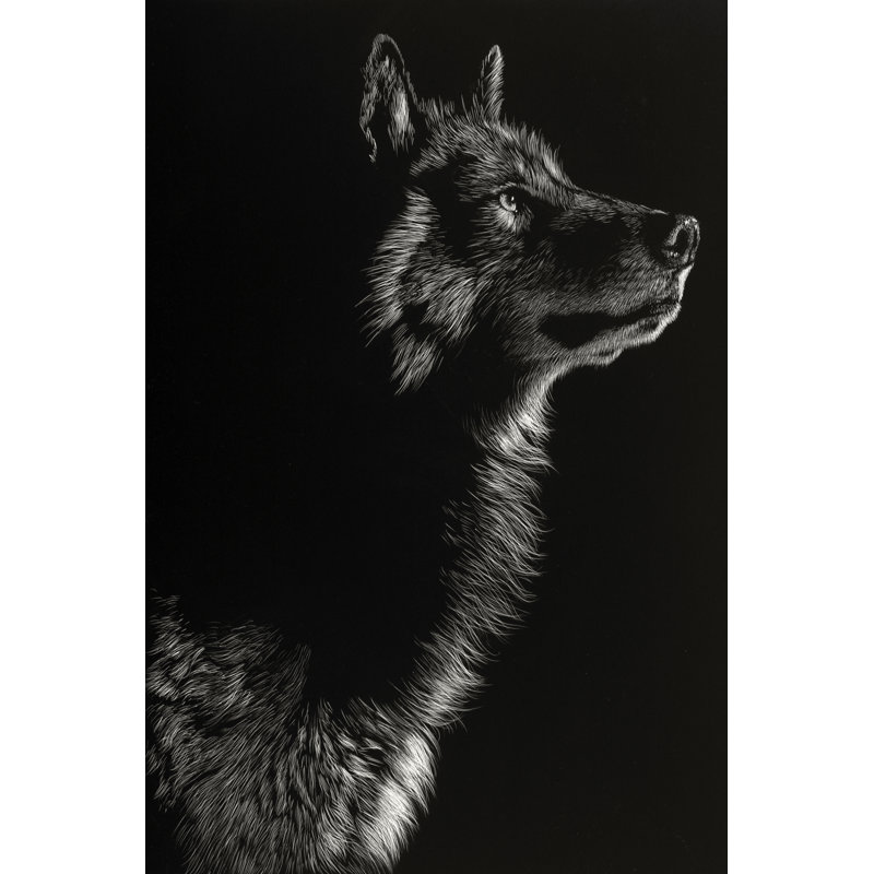 Scratchboard Wolf II by Julie T. Chapman - Print on Canvas, Wrapped Canvas, 30cm H x 20cm W