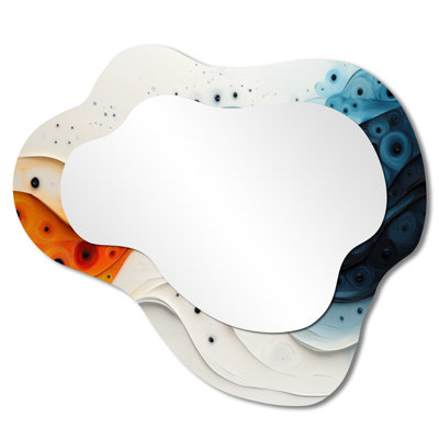 Orange And White Spiral Rhythmic Ink River I - Abstract Spirals Asymmetrical Decorative Mirror, Modern irregular Wall Mirror, Printed on Metal