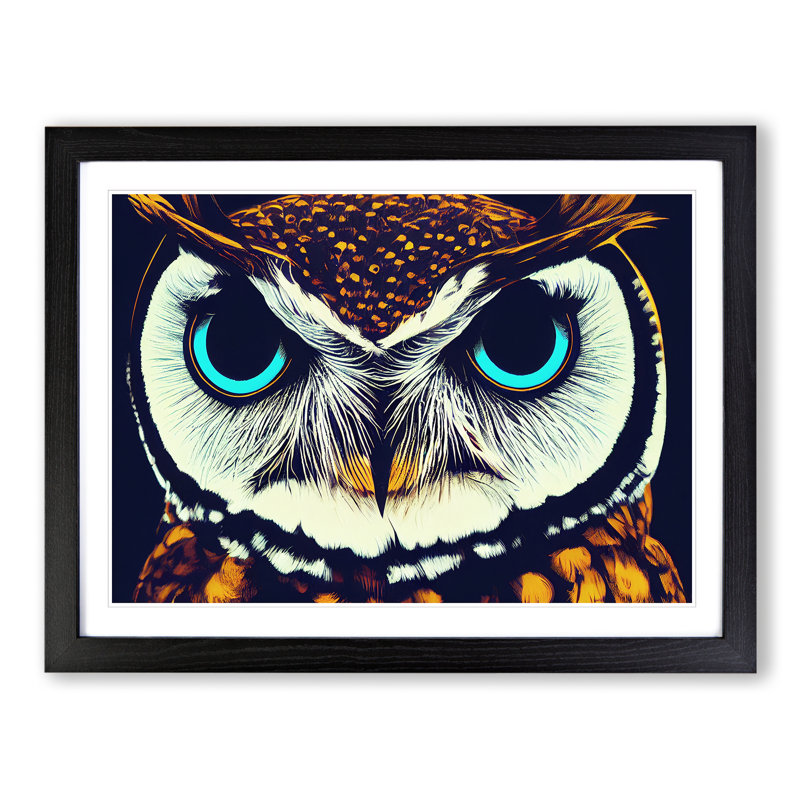 Cracking Owl - Single Picture Frame Print, Black, 25cm H x 34cm W x 2cm D