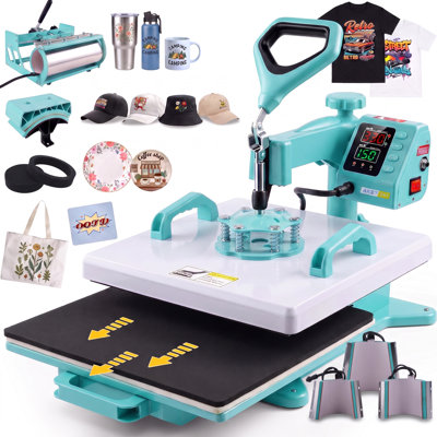 15" x 15" Professional 8-in-1 Swing Away Heat Press Machine with 30oz Tumbler Press & Slide-Out Drawer