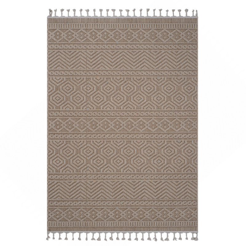5X7 Mocha / Geometric Indoor / Outdoor Area Rug, Rectangle 5'3" x 7'6"