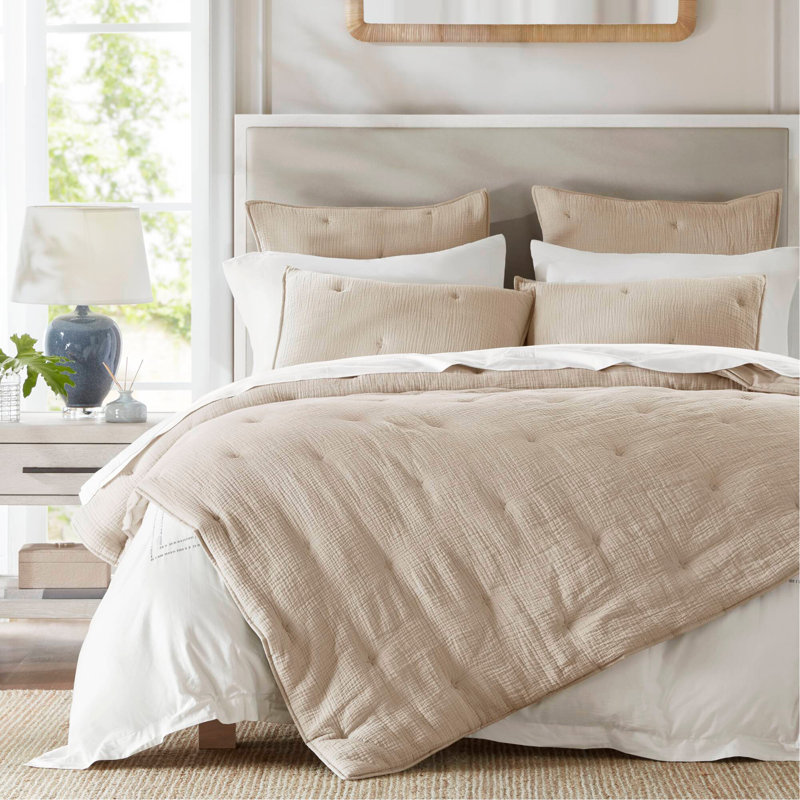 Ensemble de courtepointe brodée en coton 3 pièces pour très grand lit, taupe, King Quilt + 2 Standard Shams, Taupe