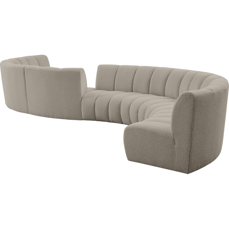 Infinity Upholstered Curved Sectional Symmetrical, Brown Boucle Fabric