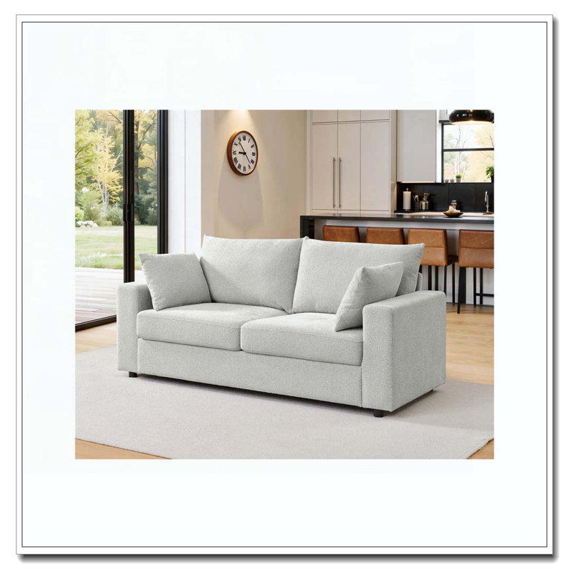 78" Upholstered Sofa with Deep Cushions, Beige