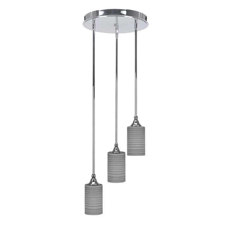 Luminaire suspendu suspendu en grappe 3 lumières Empire avec finition en chrome et verre de 4 po, Gris clair