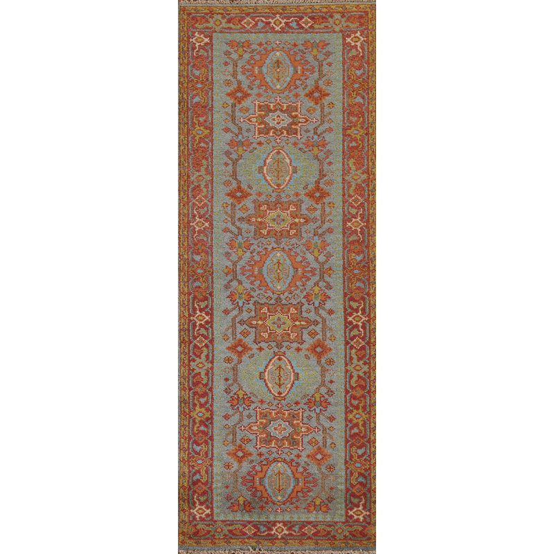 Tapis de couloir géométrique Heriz Serapi fait à la main 3 x 8