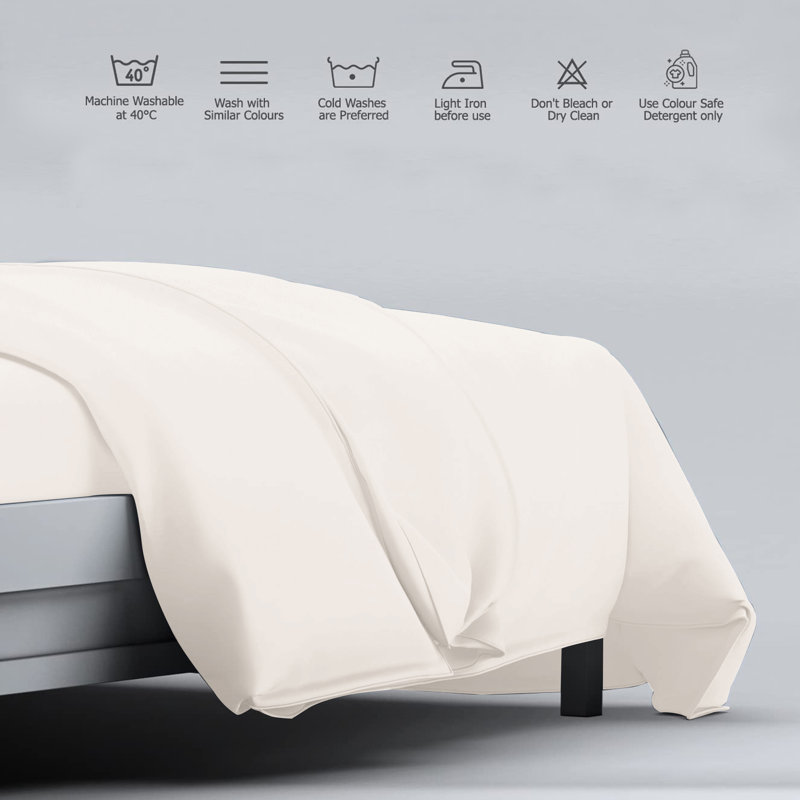 Klarita 100% Microfiber 300TC Reversible Duvet Cover Set with Pillowcase, Cream, Double - 2 Pillowcase (50 x 75 cm)