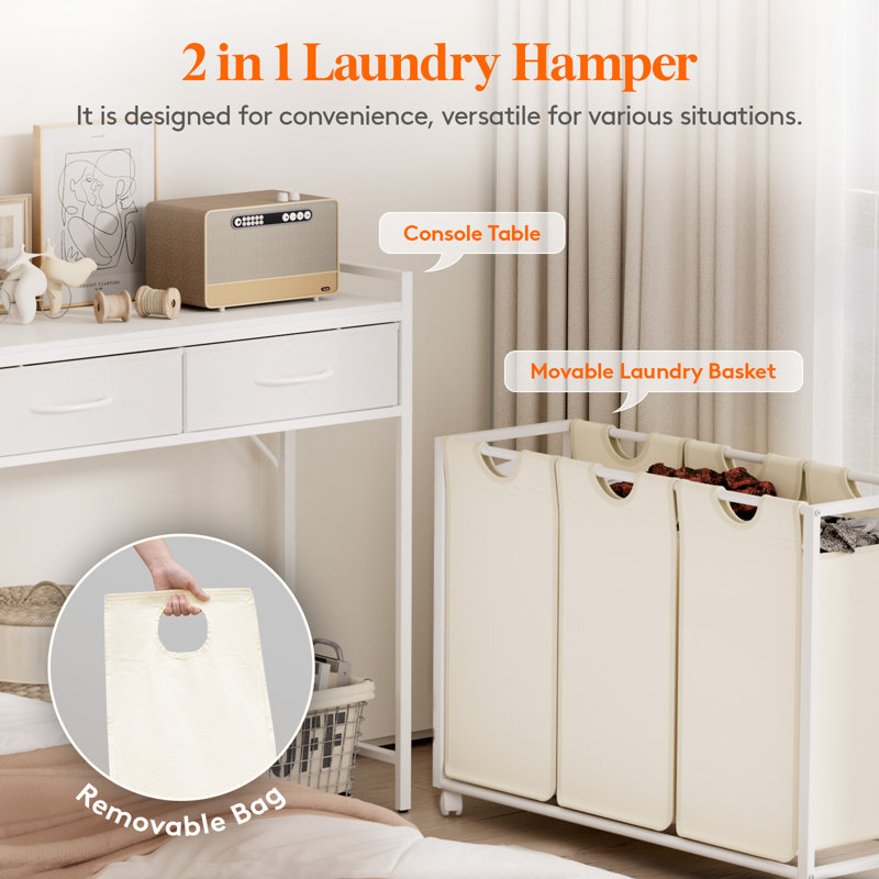 Laundry Hamper 3 Section, Large Rolling Laundry Sorter With Shelf & 2 Drawers, Pull-out Laundry Basket Organizer With Wheels And Removable Bag For Laundry Room Bathroom