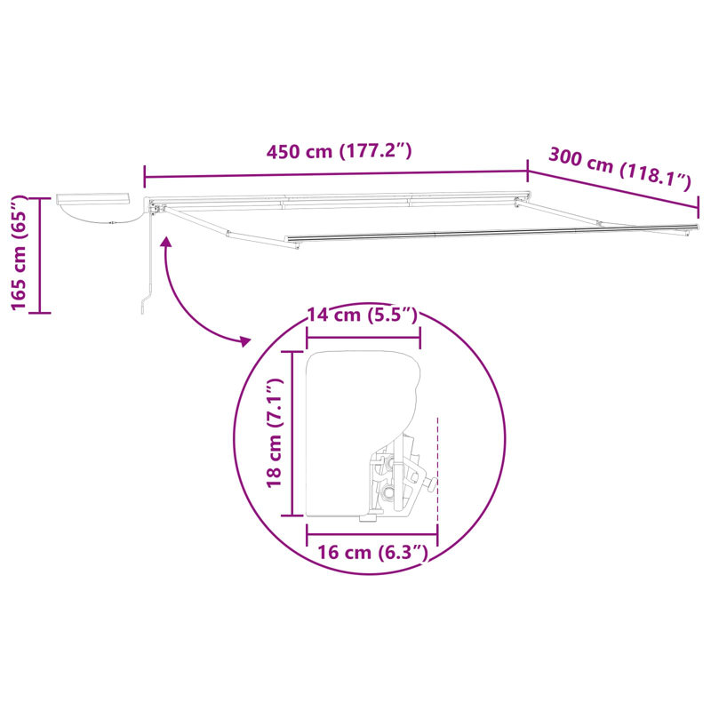VidaXL Retractable, Striped, 450cm W x 300cm D, Green/White