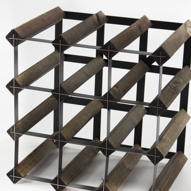 Liddle 12 Bottle Floor Wine Bottle Rack, Dark Oak Stained Pine / Black Steel