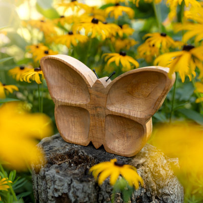 Foreside Home & Garden Butterfly Figure Natural Mango Wood & Metal
