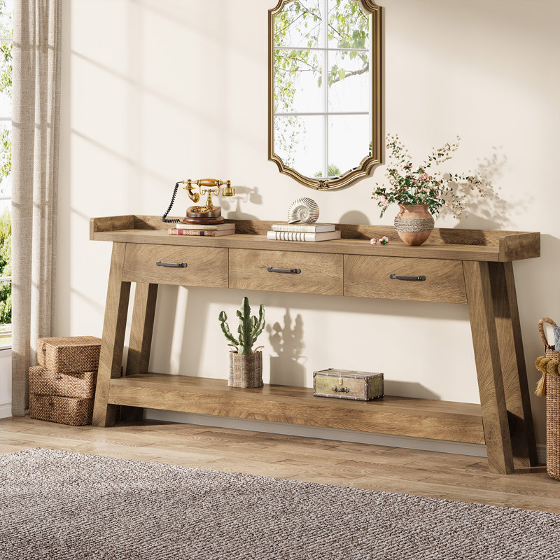 Console 70,9 pouces avec 3 tiroirs, Brun