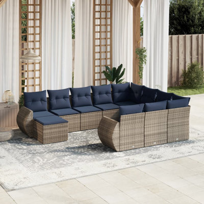  Ensemble de canapé de patio 11 pièces avec coussins en rotin de polyester gris