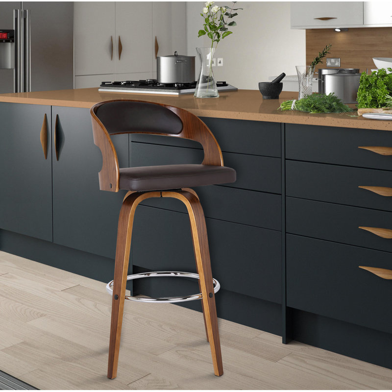 Tabouret de bar pivotant Pensacola, Noyer, Brun, Tabouret de comptoir (siège d'une hauteur de 26 p
