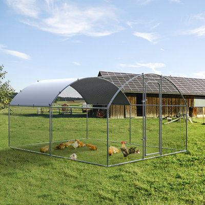 Large Metal Chicken Coop, Dome Chicken Runs for Yard with Cover, Walk in Chicken Coop with Security Lock and Waterproof Cover for Outdoor Farm Use