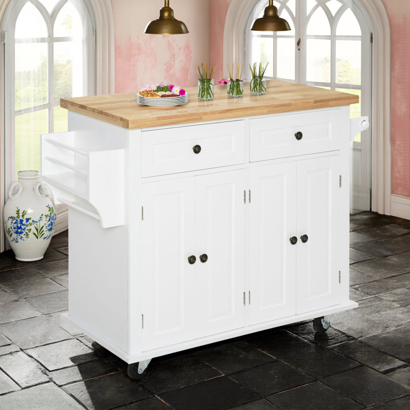 Îlot de cuisine roulant avec tablettes réglables et roues verrouillables, Blanc