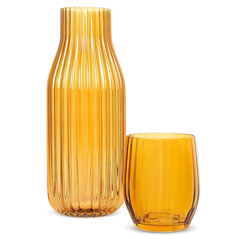 Ensemble 2 pièces carafe et tasse côtelées, Amber