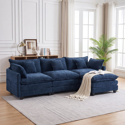 Canapé d'angle modulaire en chenille de 109 pouces avec pouf amovible, assises profondes, poches latérales et 5 coussins