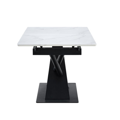 Modern Rectangular Dining Table with Sintered Stone Top and White Marble Finish, Seats 6
