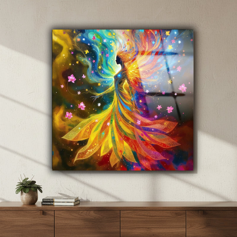 Art mural en verre trempé abstrait coloré et surréel, H 24 po x l 24 po
