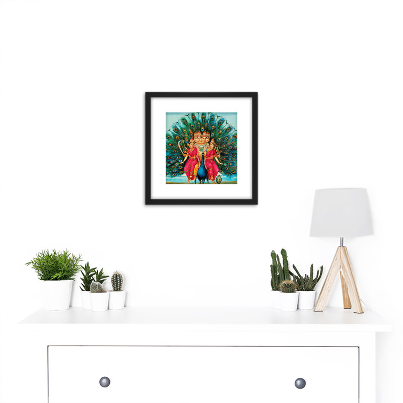 Varma Hindu God Karttikeya Vahana Peacock Painting 1 Piece Single Picture Frame Wall Art