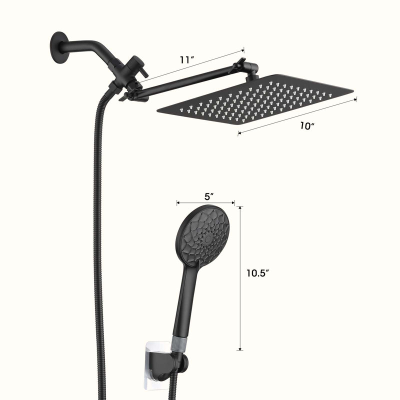 High-Pressure Rainfall Shower Head and Handheld Shower Set, Matte Black