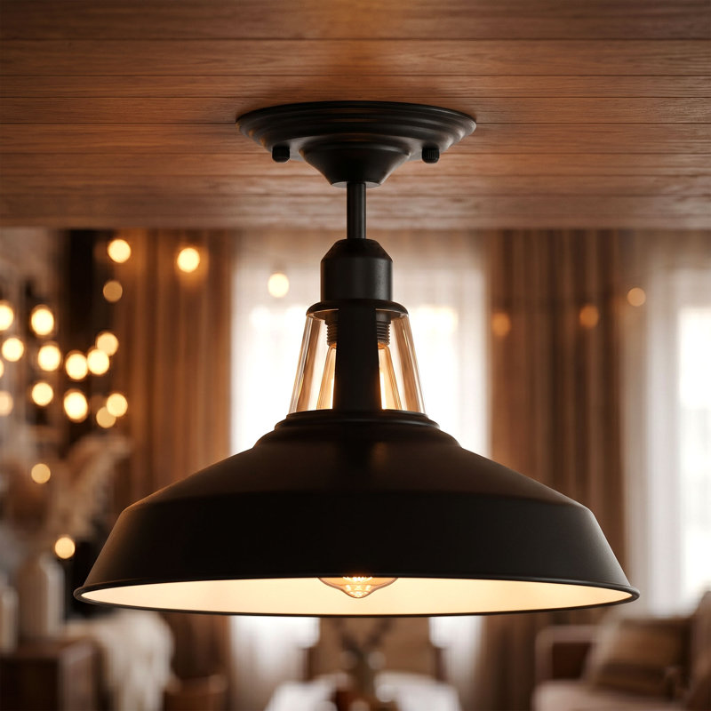 Lina Semi Flush Mount, Black, Black