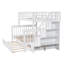 Lit superposé simple au-dessus d'un lit double avec lit gigogne simple, tiroirs de rangement et garde-corps - Lit simple pour adulte, peu encombrant, blanc