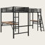 Lit mezzanine simple en métal en forme de L avec deux bureaux encastrés, combinaison de bureau et de sommeil peu encombrant, design industriel moderne, noir