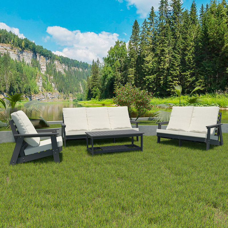 Causeuse d'extérieur avec coussin et jardin en grain de bois, Beige, Brun