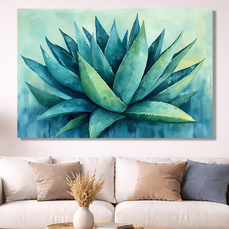 Agave bleu vif - Tableau encadré sur toile représentant une plante succulente, H 40 po x l 60 po, Toile tendue