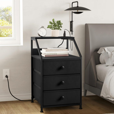 Travison Nightstands with 3 Drawers & Outlets, Bedside Tables with 2 USB Ports & 2-Tier Open Shelf