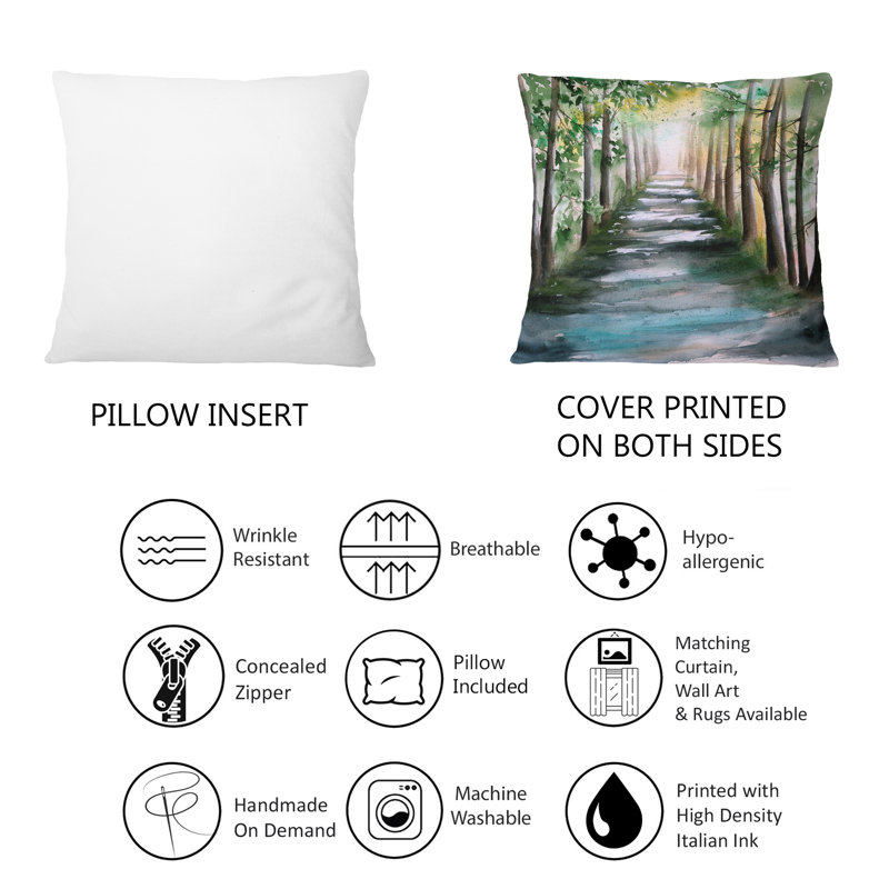 A Sunlit Forest Alley With Tree Shadows - Tropical Printed Throw Pillow 1