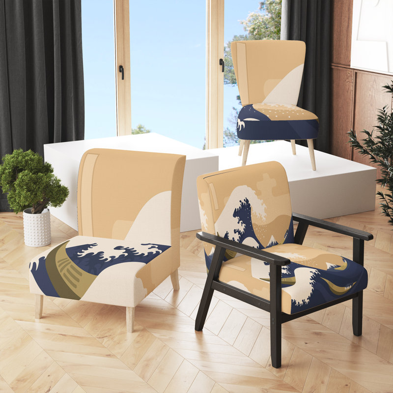 Chaise d'appoint rembourrée nautique et côtière avec accoudoirs Great Wave Mount Fuji Th