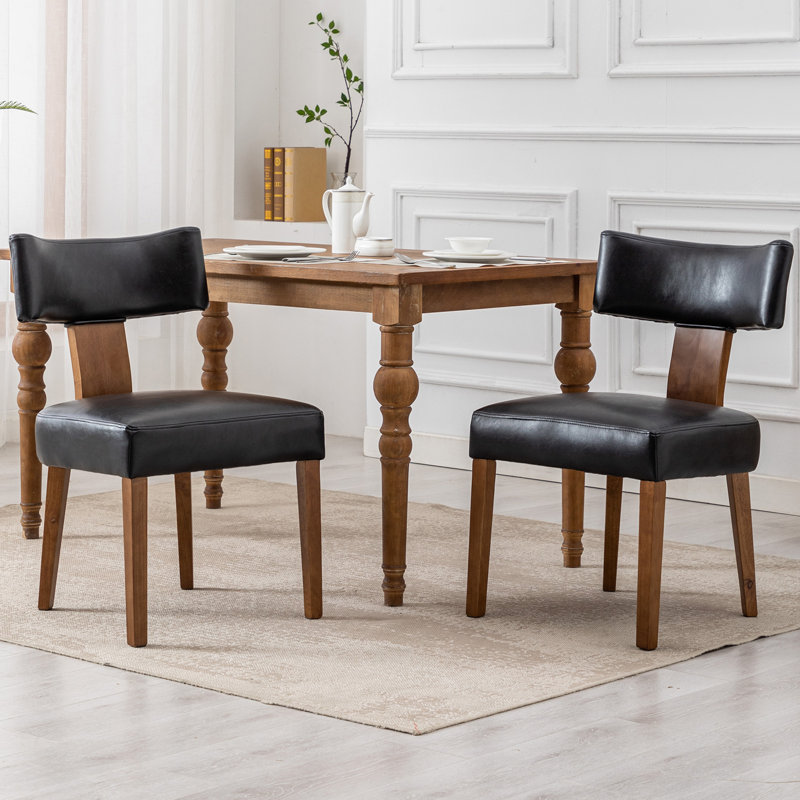 Ensemble de 2 chaises de salle à manger de style Mid-Century moderne en cuir de polyuréthane rembourré avec dossier incurvé et structure en bois franc