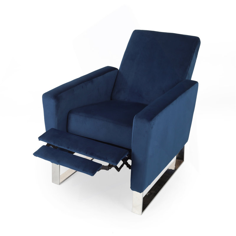 Arvin Push Back High Metal Leg Recliner, Blue