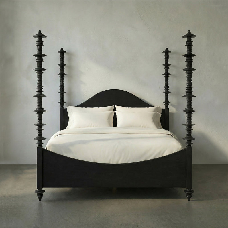 Ferret Solid Wood Four Poster Bed, California King, Hand Rubbed Black