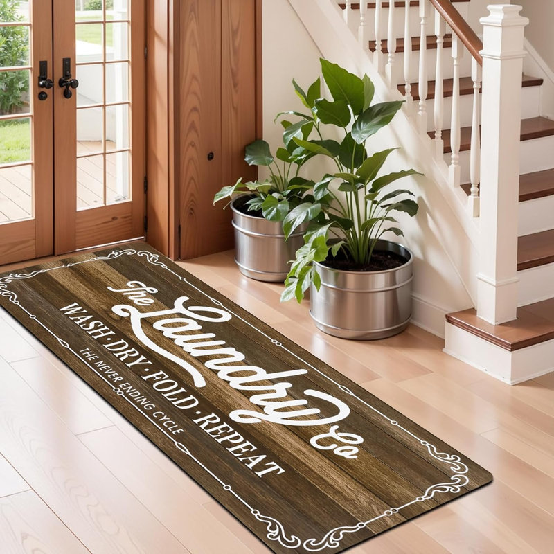 Tapis de salle de lavage antidérapant 20 po x 60 po Farmhouse, Brown