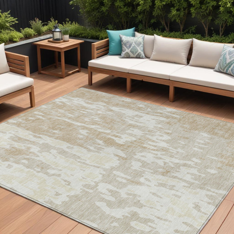 Tapis intérieur lavable abstrait beige et ivoire 9 pi x 12 pi