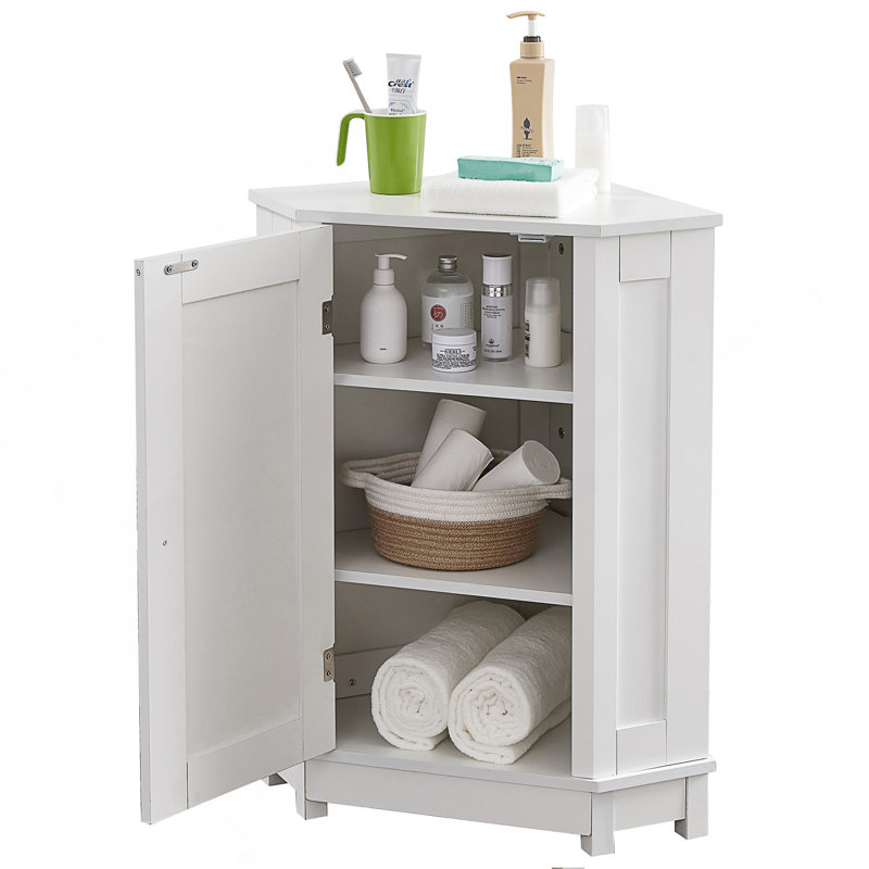 Armoire de salle de bain Armoire de rangement de coin triangulaire avec tablette ajustable, Blanc